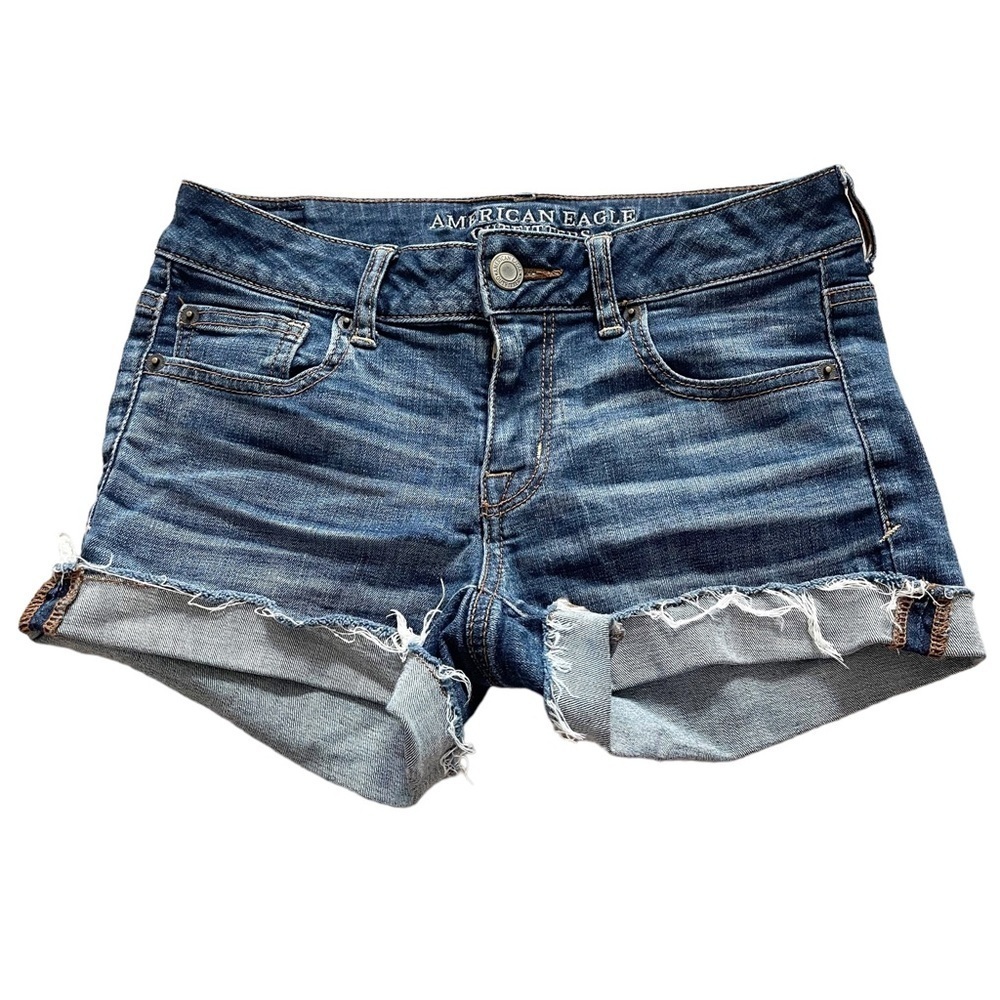 American Eagle Outfitters Woman’s Super Stretch Shortie Sz  4 Cuffed Jean Shorts